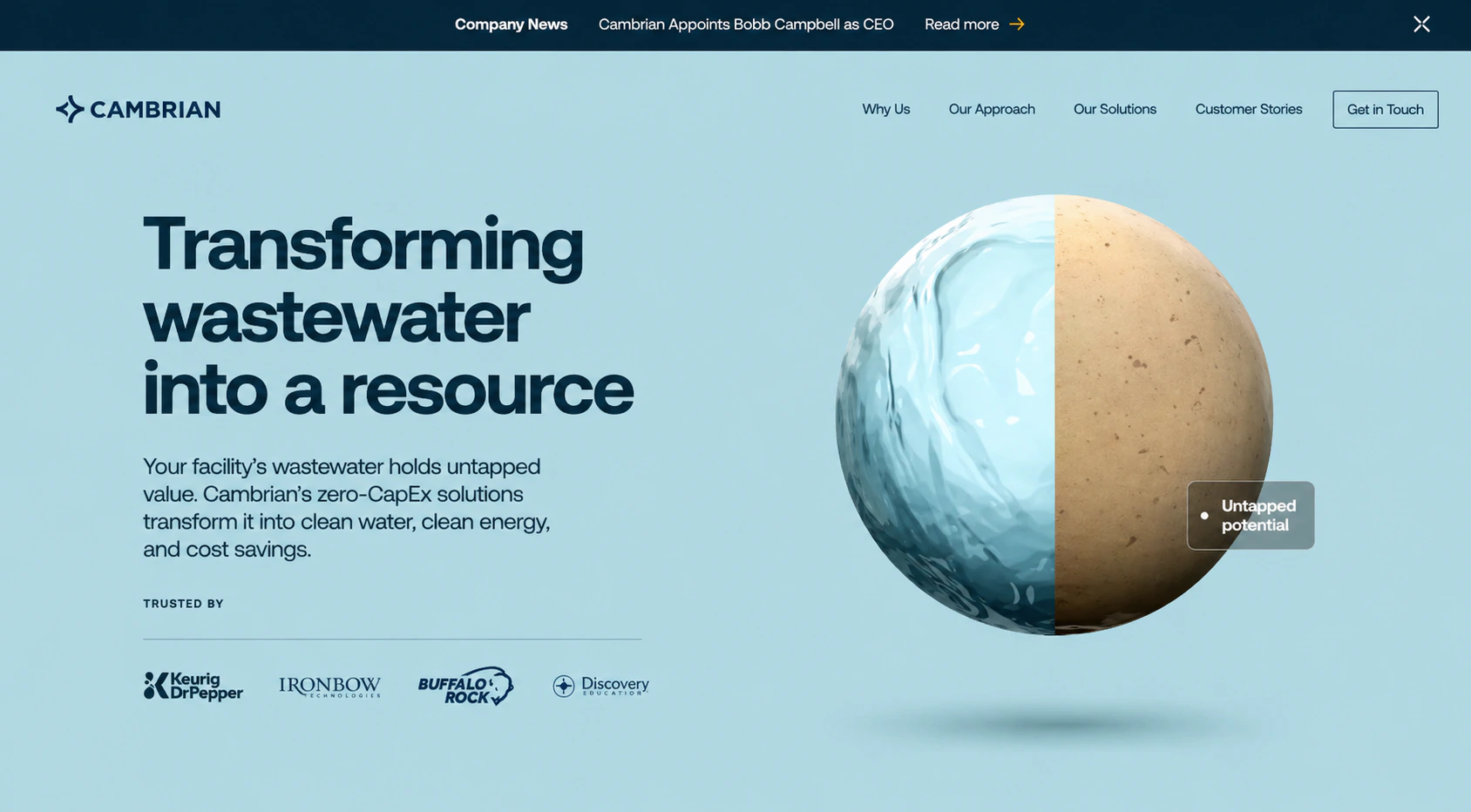 Cambrian wastewater resource website homepage preview