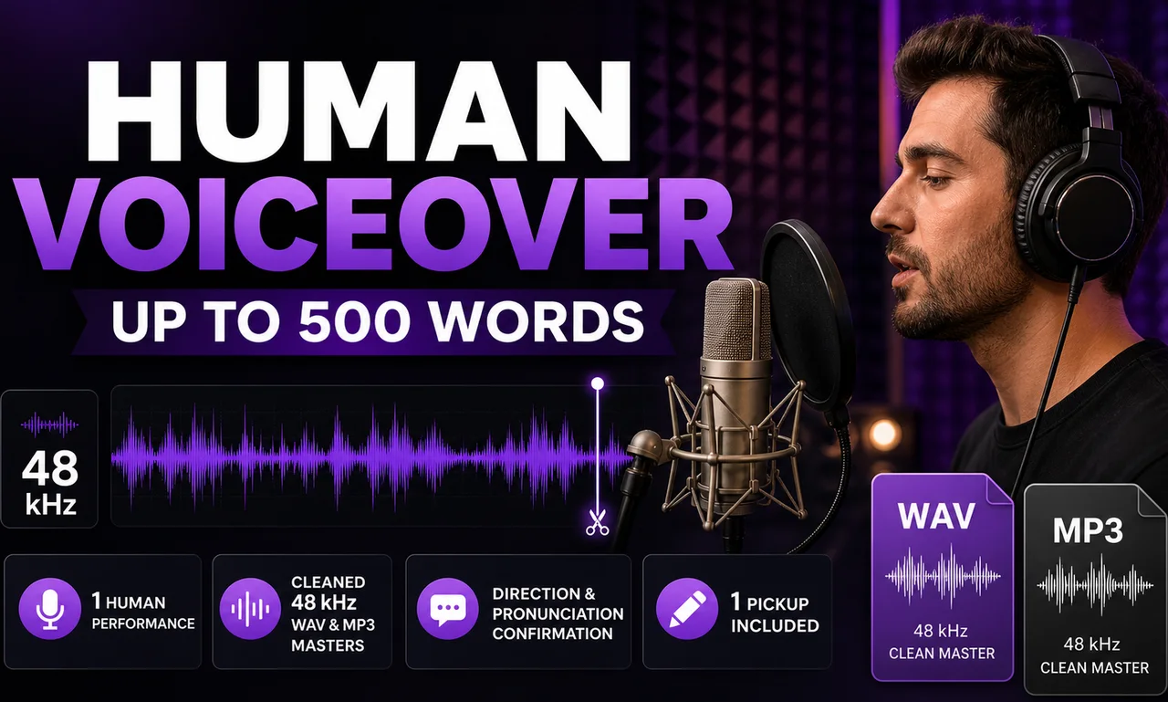 Human Voice Actor Recording up to 500 Words